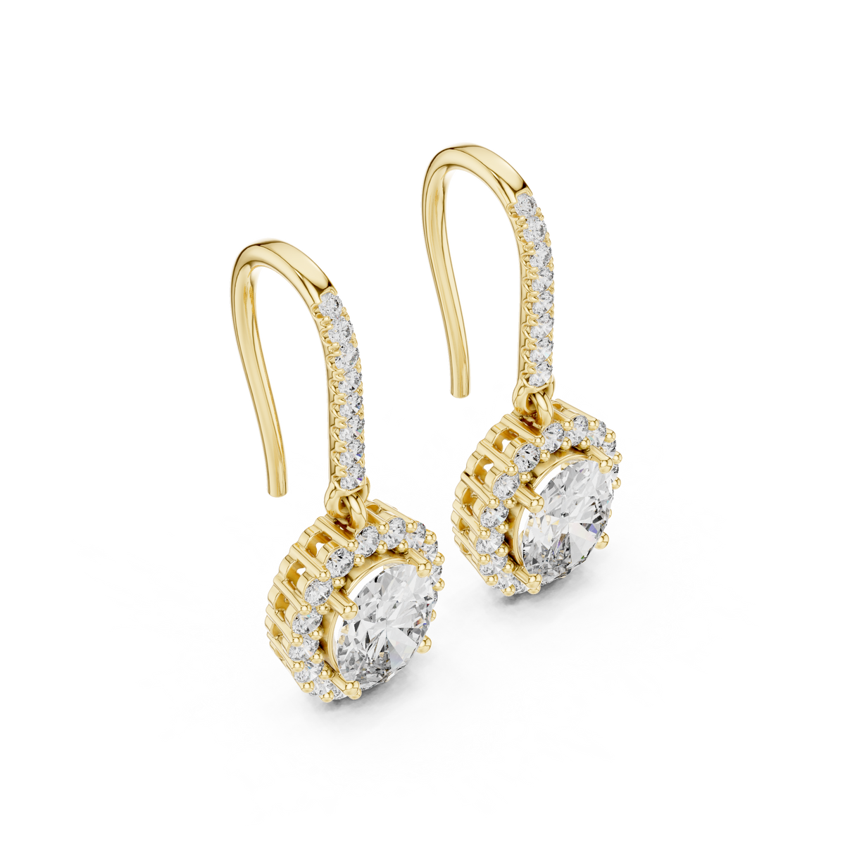 Oval Cut Diamond Halo Drop Earrings