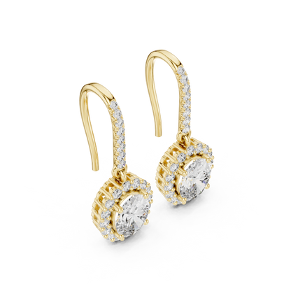 Oval Cut Diamond Halo Drop Earrings