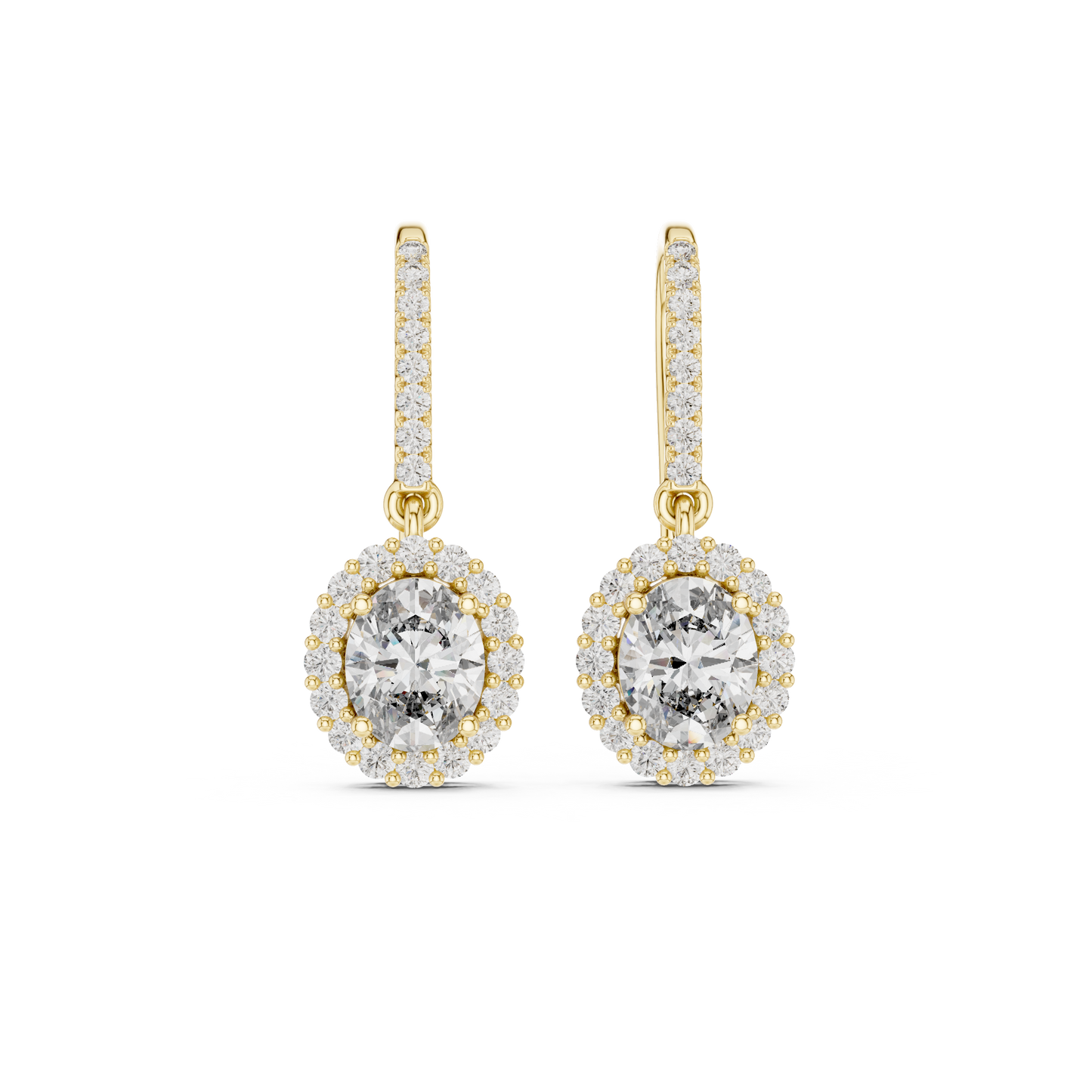 Oval Cut Diamond Halo Drop Earrings