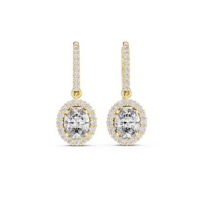 Oval Cut Diamond Halo Drop Earrings