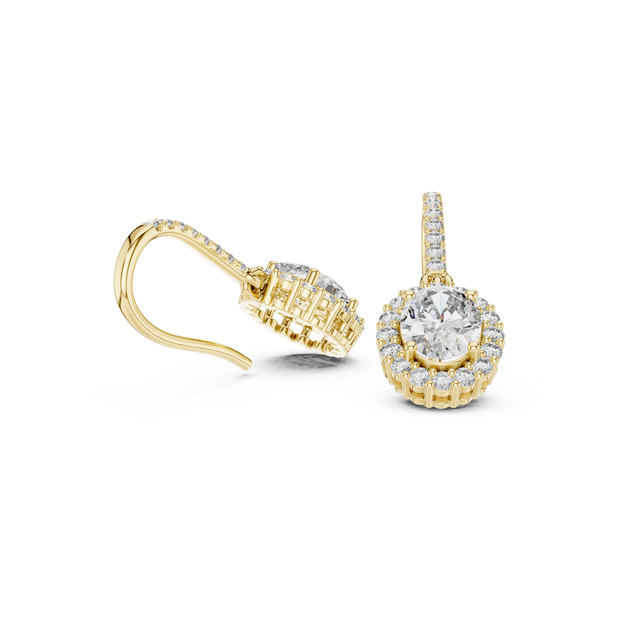 Oval Cut Diamond Halo Drop Earrings