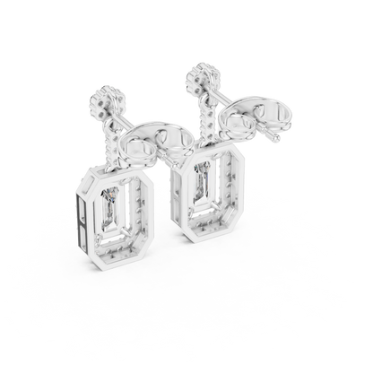 Emerald-Cut Diamond Halo Octagon Drop Earrings