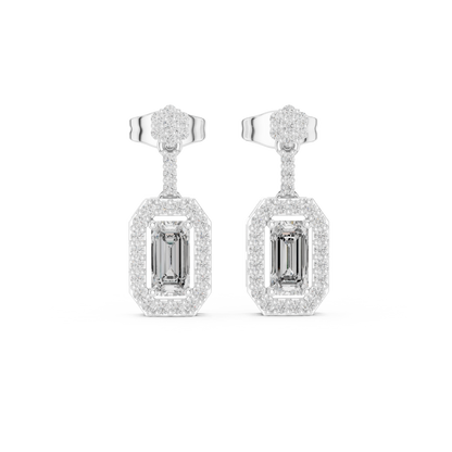 Emerald-Cut Diamond Halo Octagon Drop Earrings