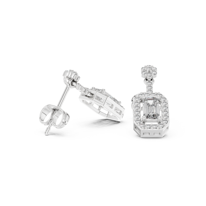 Emerald-Cut Diamond Halo Octagon Drop Earrings
