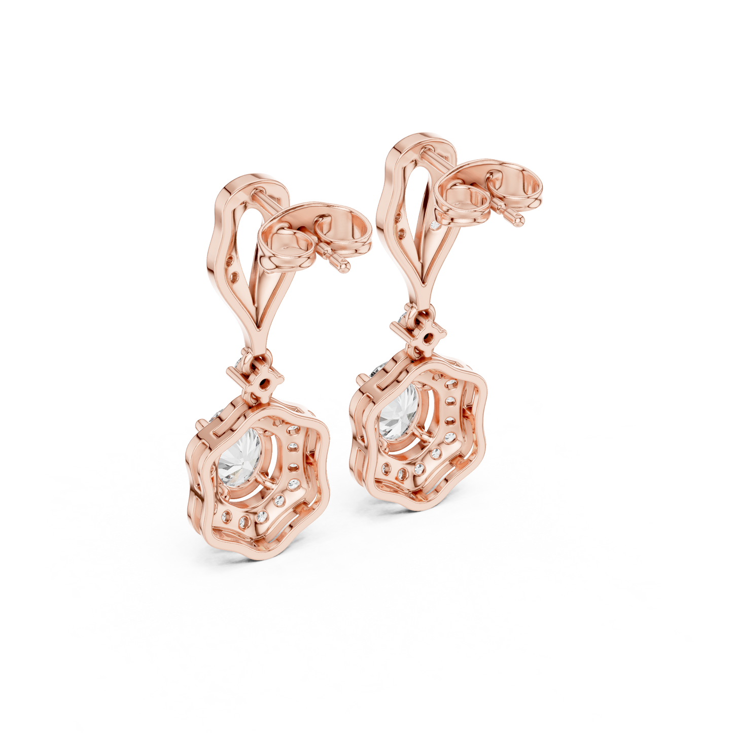 Vintage-Inspired Oval Diamond Halo Drop Earrings