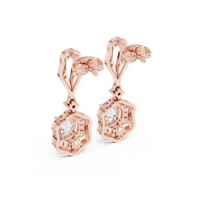 Vintage-Inspired Oval Diamond Halo Drop Earrings