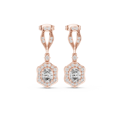 Vintage-Inspired Oval Diamond Halo Drop Earrings