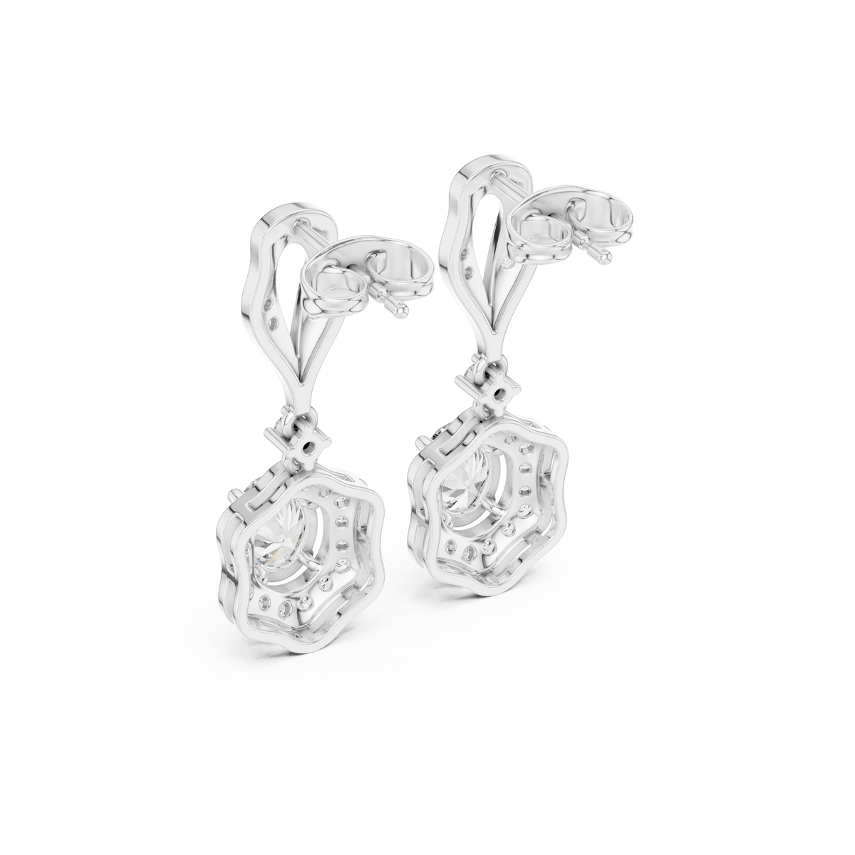 Vintage-Inspired Oval Diamond Halo Drop Earrings