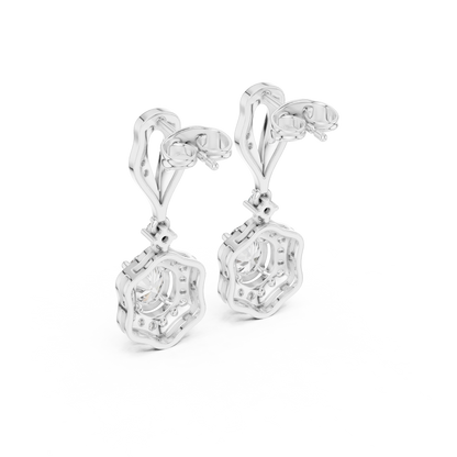 Vintage-Inspired Oval Diamond Halo Drop Earrings