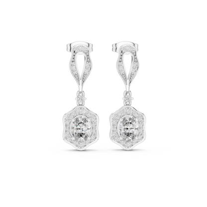 Vintage-Inspired Oval Diamond Halo Drop Earrings