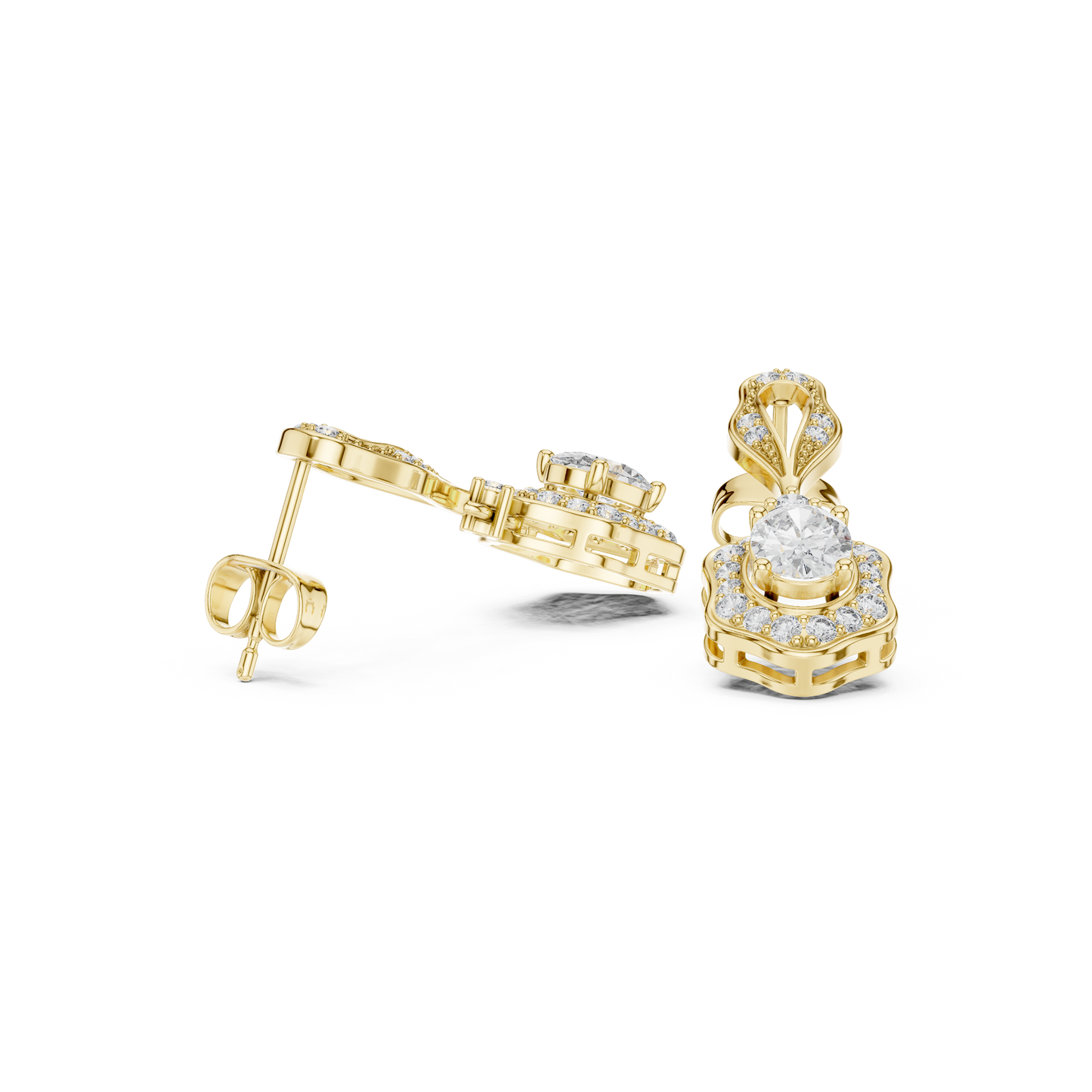 Vintage-Inspired Oval Diamond Halo Drop Earrings