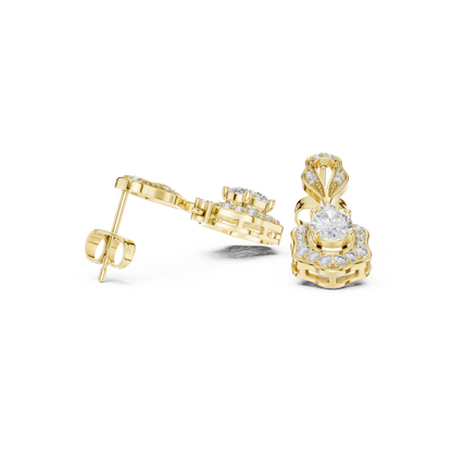 Vintage-Inspired Oval Diamond Halo Drop Earrings
