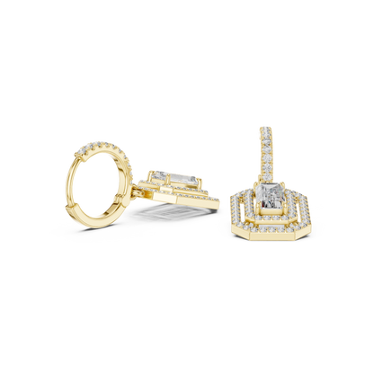 Emerald Cut Diamond Halo Drop Earrings