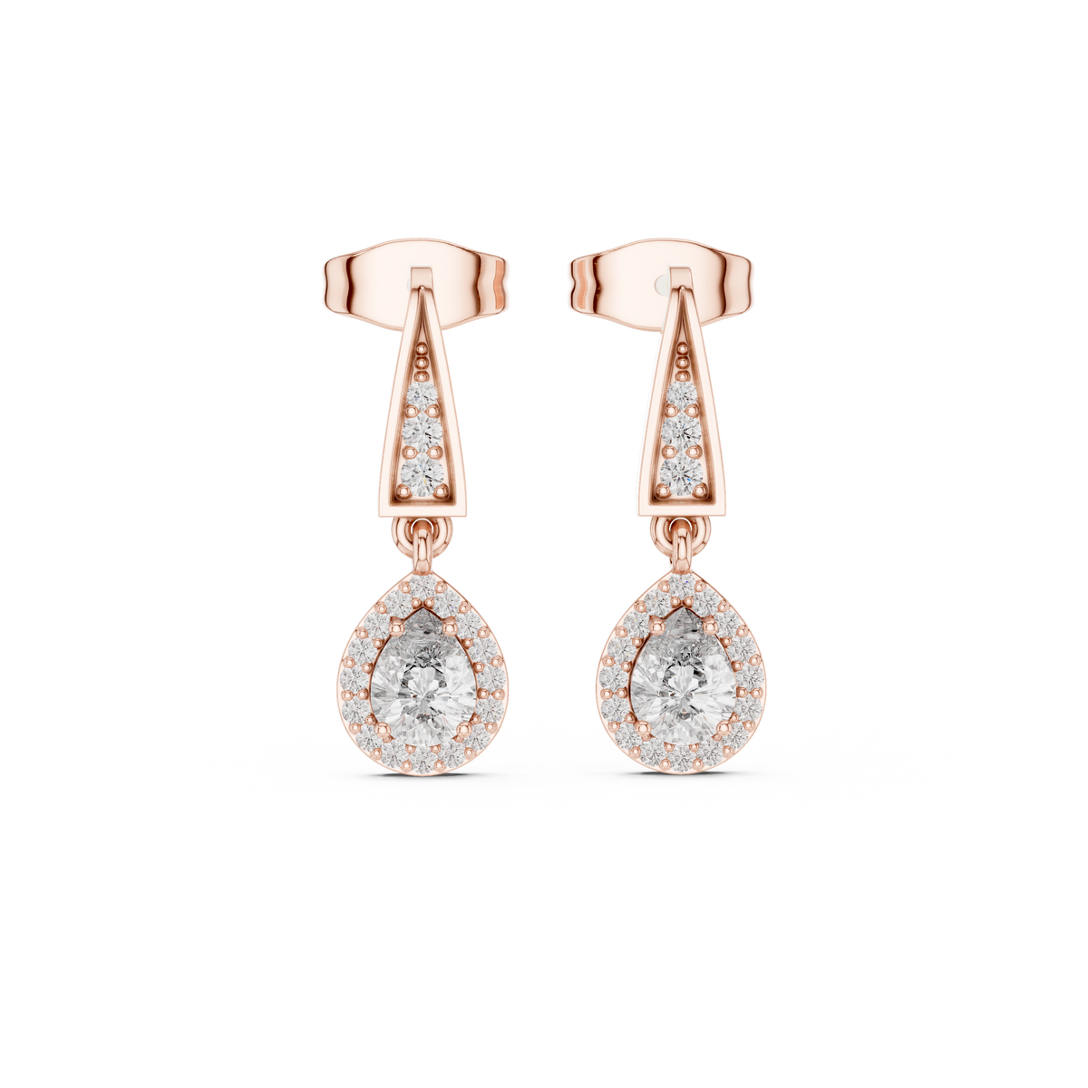 Elegant Pear-Cut Diamond Halo Drop Earrings