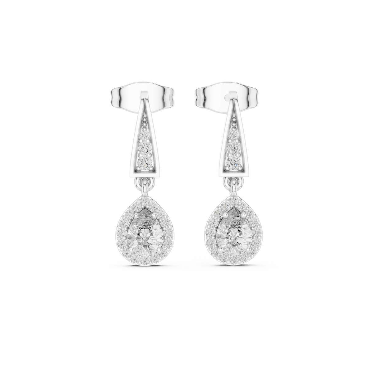 Elegant Pear-Cut Diamond Halo Drop Earrings