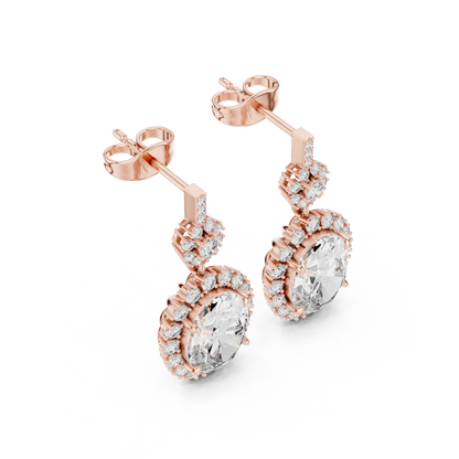 Oval Halo Floral Drop Earrings in 14K Gold with Brilliant Diamond Accents