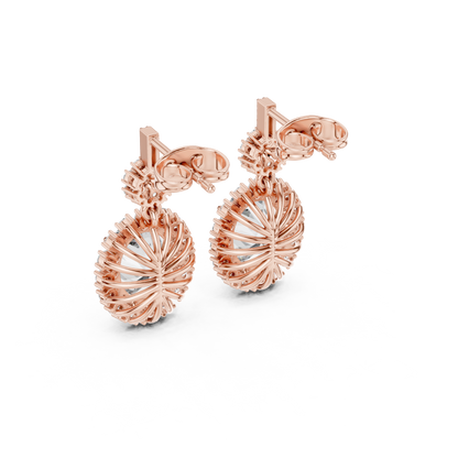 Oval Halo Floral Drop Earrings in 14K Gold with Brilliant Diamond Accents