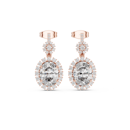 Oval Halo Floral Drop Earrings in 14K Gold with Brilliant Diamond Accents