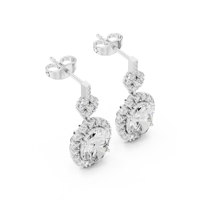 Oval Halo Floral Drop Earrings in 14K Gold with Brilliant Diamond Accents