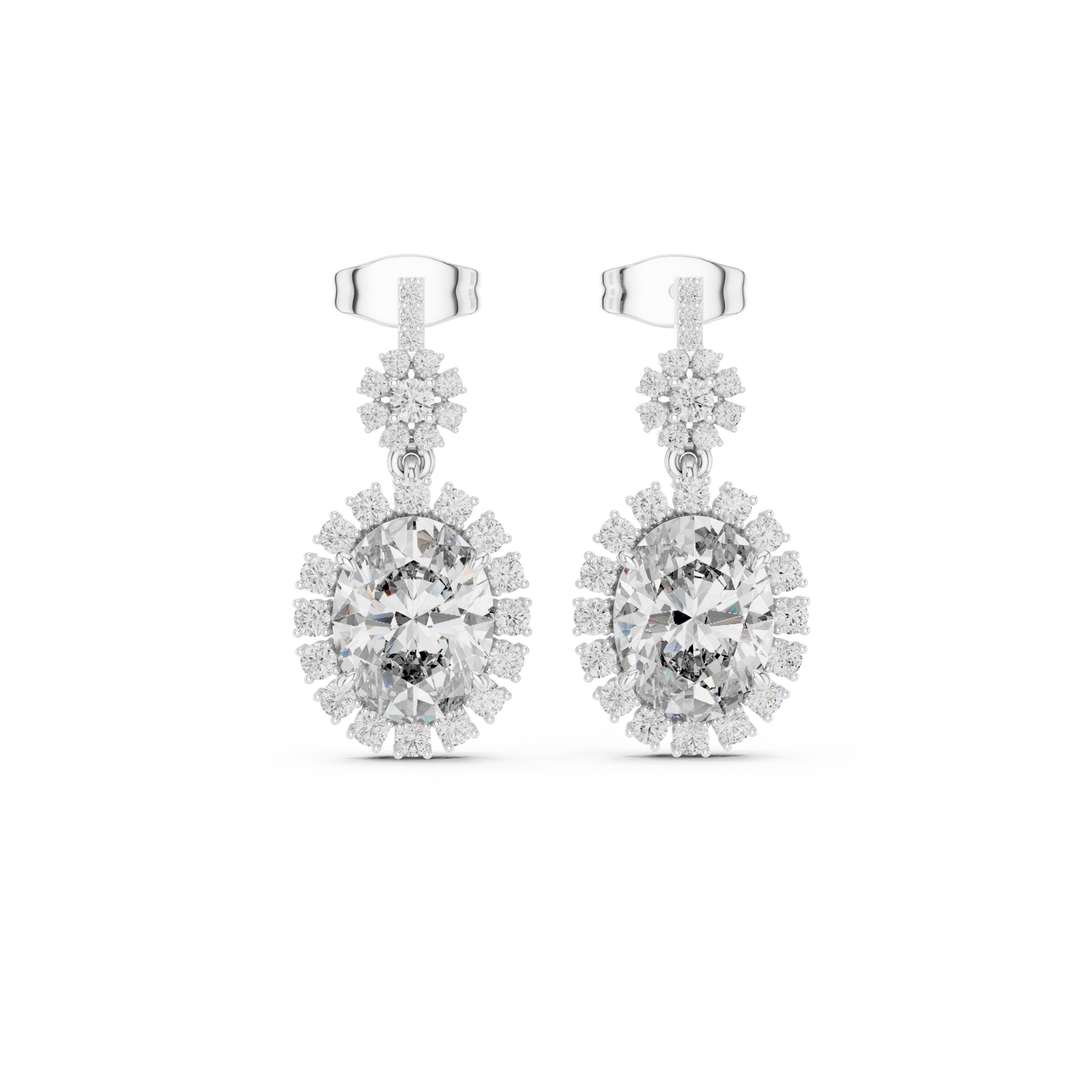 Oval Halo Floral Drop Earrings in 14K Gold with Brilliant Diamond Accents