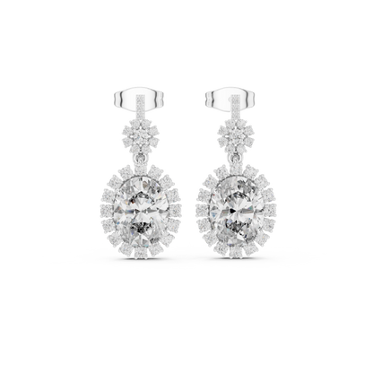 Oval Halo Floral Drop Earrings in 14K Gold with Brilliant Diamond Accents