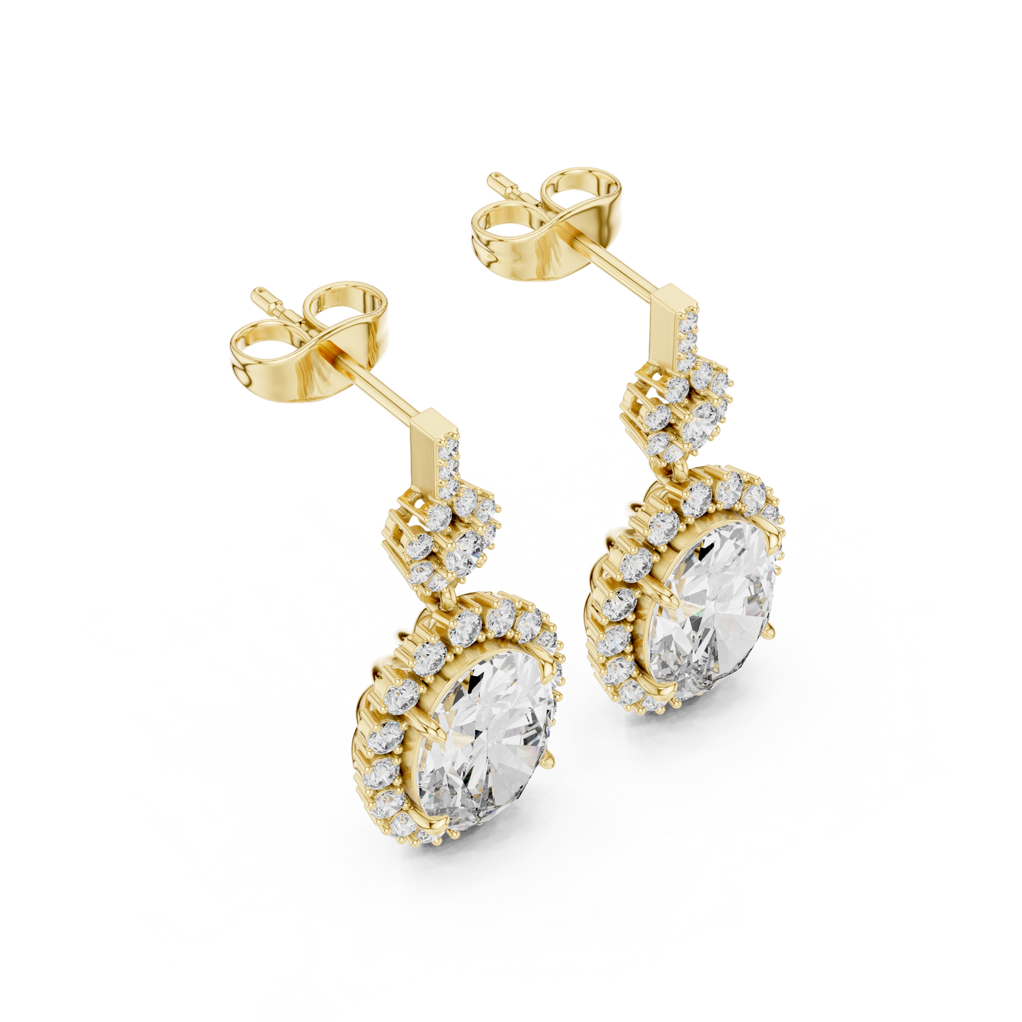 Oval Halo Floral Drop Earrings in 14K Gold with Brilliant Diamond Accents