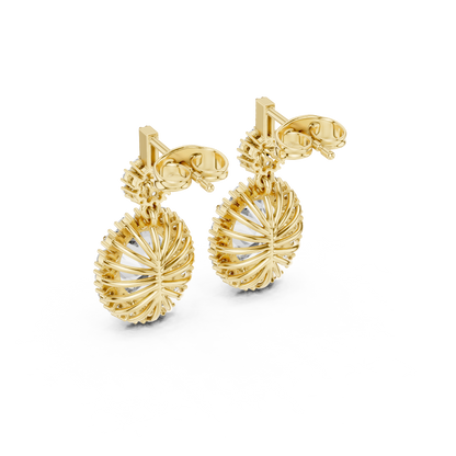 Oval Halo Floral Drop Earrings in 14K Gold with Brilliant Diamond Accents