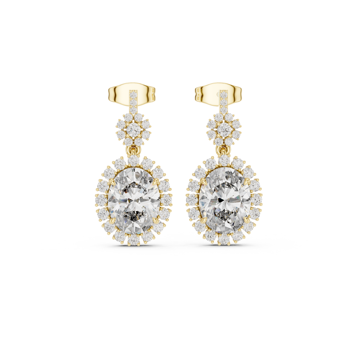 Oval Halo Floral Drop Earrings in 14K Gold with Brilliant Diamond Accents