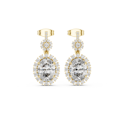 Oval Halo Floral Drop Earrings in 14K Gold with Brilliant Diamond Accents