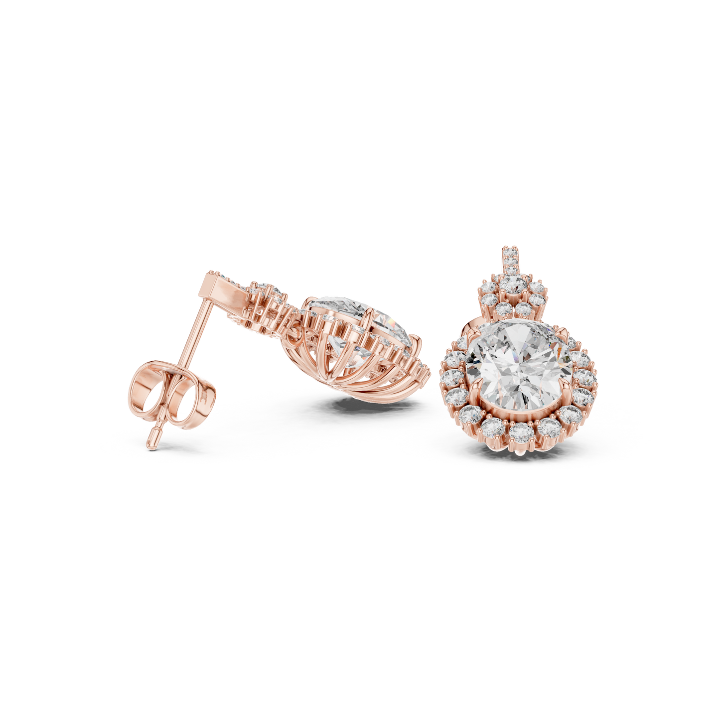 Oval Halo Floral Drop Earrings in 14K Gold with Brilliant Diamond Accents