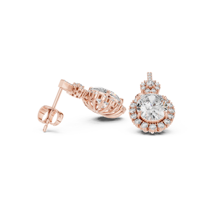 Oval Halo Floral Drop Earrings in 14K Gold with Brilliant Diamond Accents
