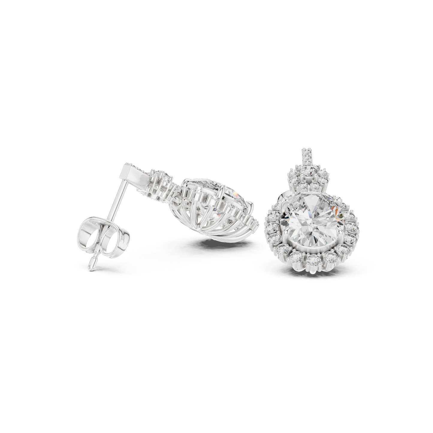 Oval Halo Floral Drop Earrings in 14K Gold with Brilliant Diamond Accents