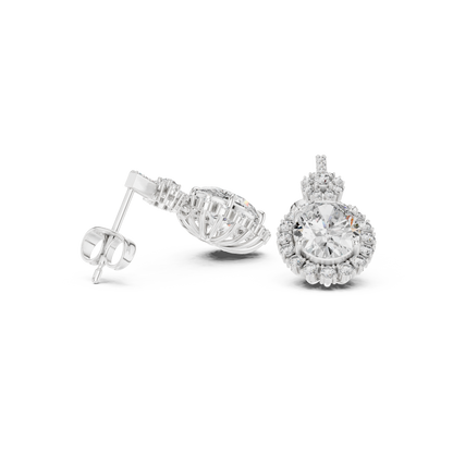 Oval Halo Floral Drop Earrings in 14K Gold with Brilliant Diamond Accents