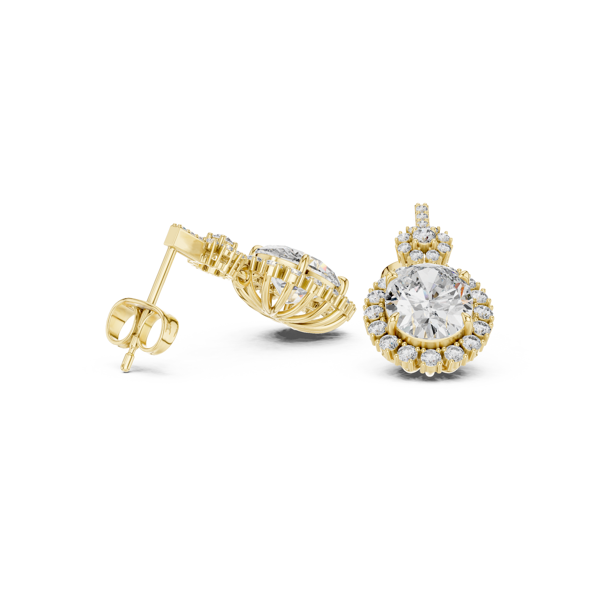 Oval Halo Floral Drop Earrings in 14K Gold with Brilliant Diamond Accents