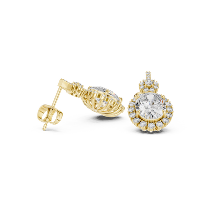 Oval Halo Floral Drop Earrings in 14K Gold with Brilliant Diamond Accents