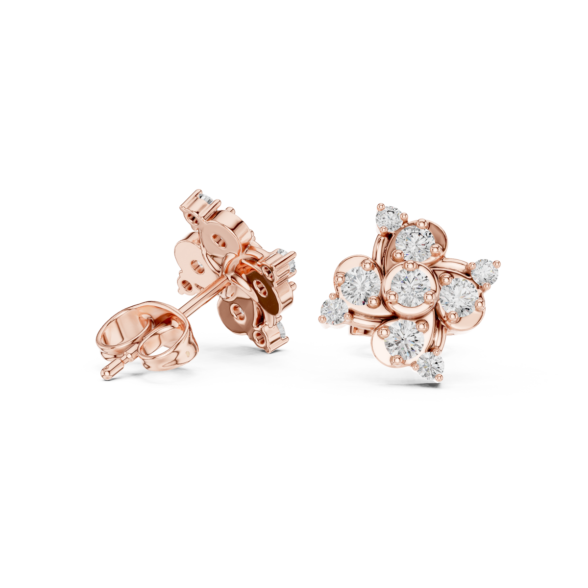 Diamond Quad-Cluster Starburst Stud Earrings