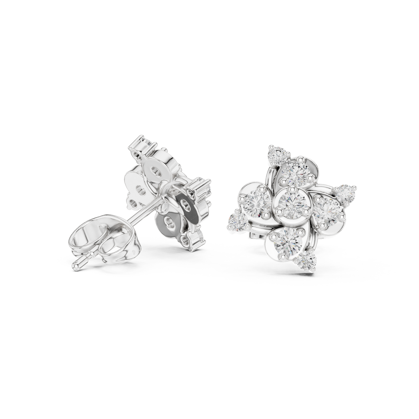 Diamond Quad-Cluster Starburst Stud Earrings