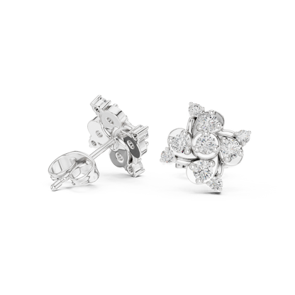 Diamond Quad-Cluster Starburst Stud Earrings