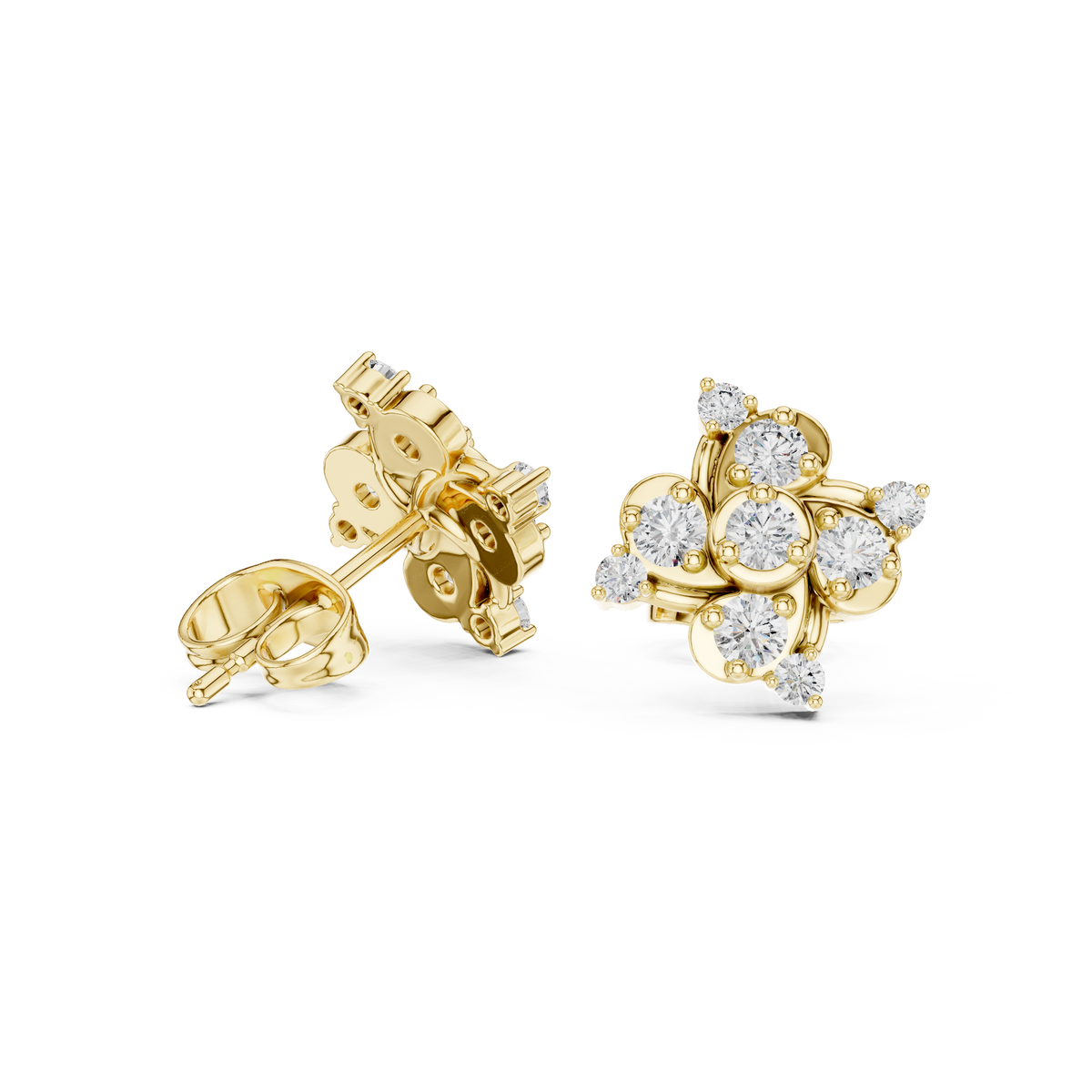 Diamond Quad-Cluster Starburst Stud Earrings