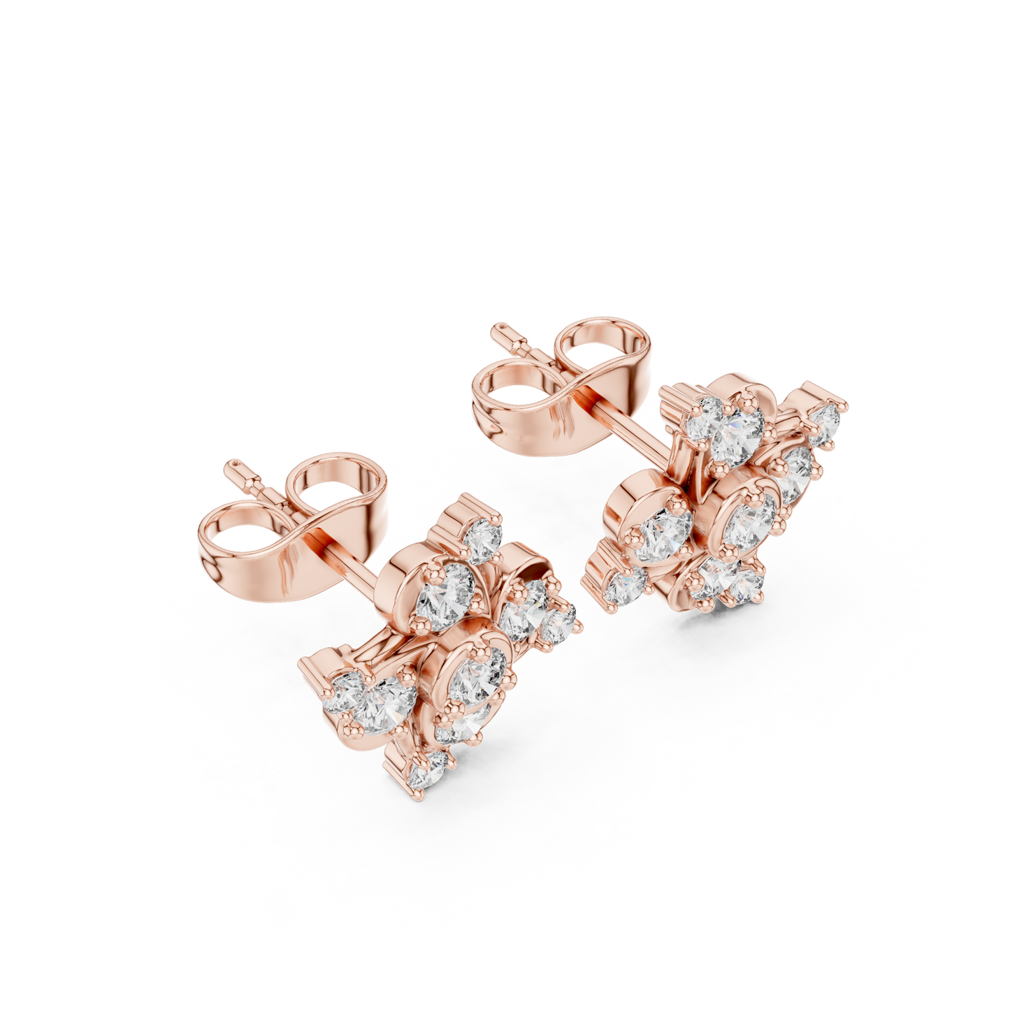 Diamond Quad-Cluster Starburst Stud Earrings