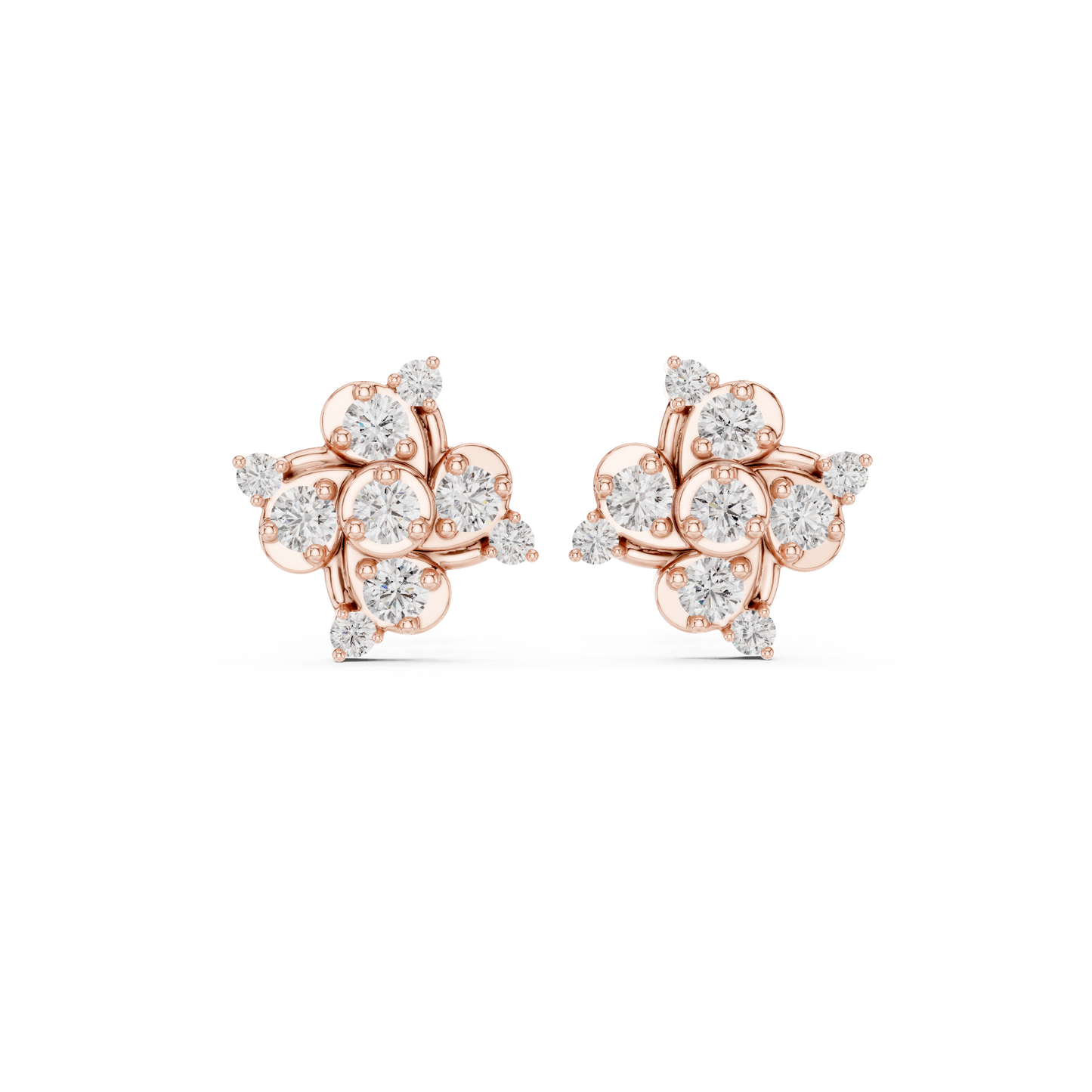 Diamond Quad-Cluster Starburst Stud Earrings