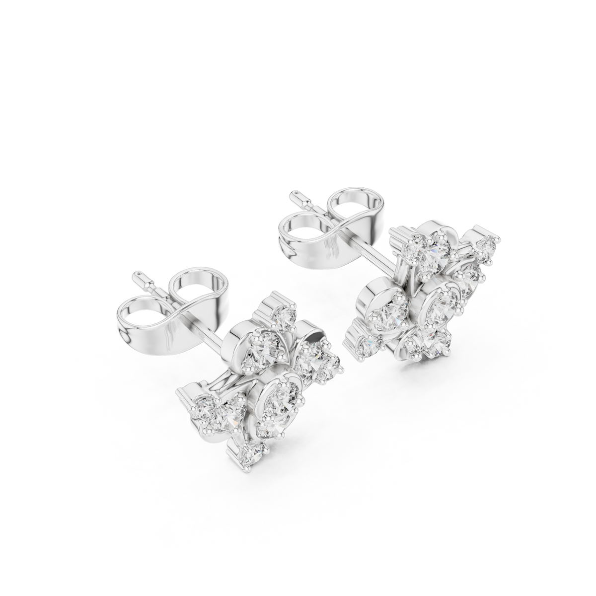 Diamond Quad-Cluster Starburst Stud Earrings