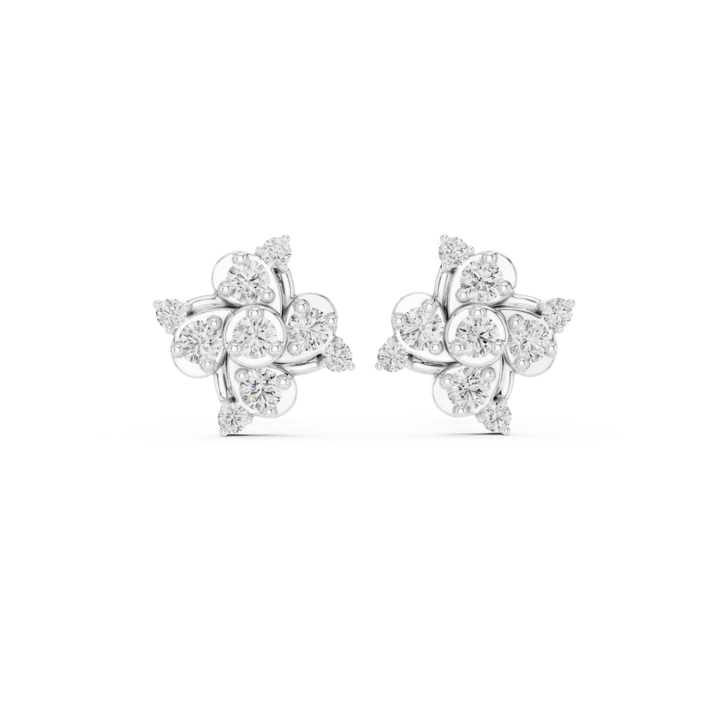 Diamond Quad-Cluster Starburst Stud Earrings