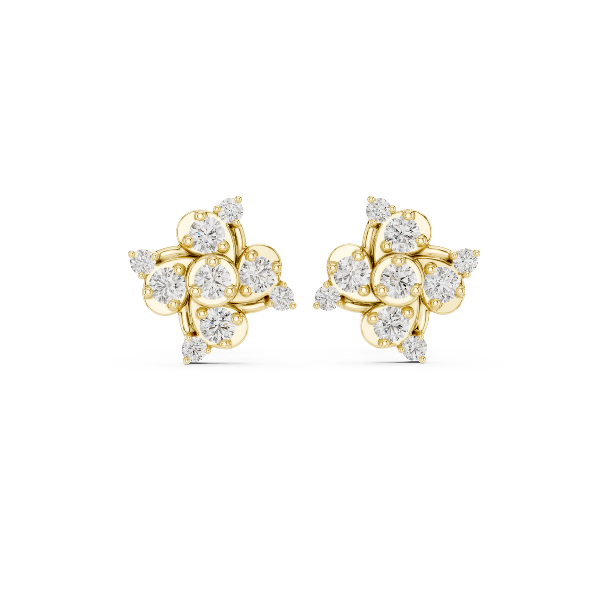 Diamond Quad-Cluster Starburst Stud Earrings