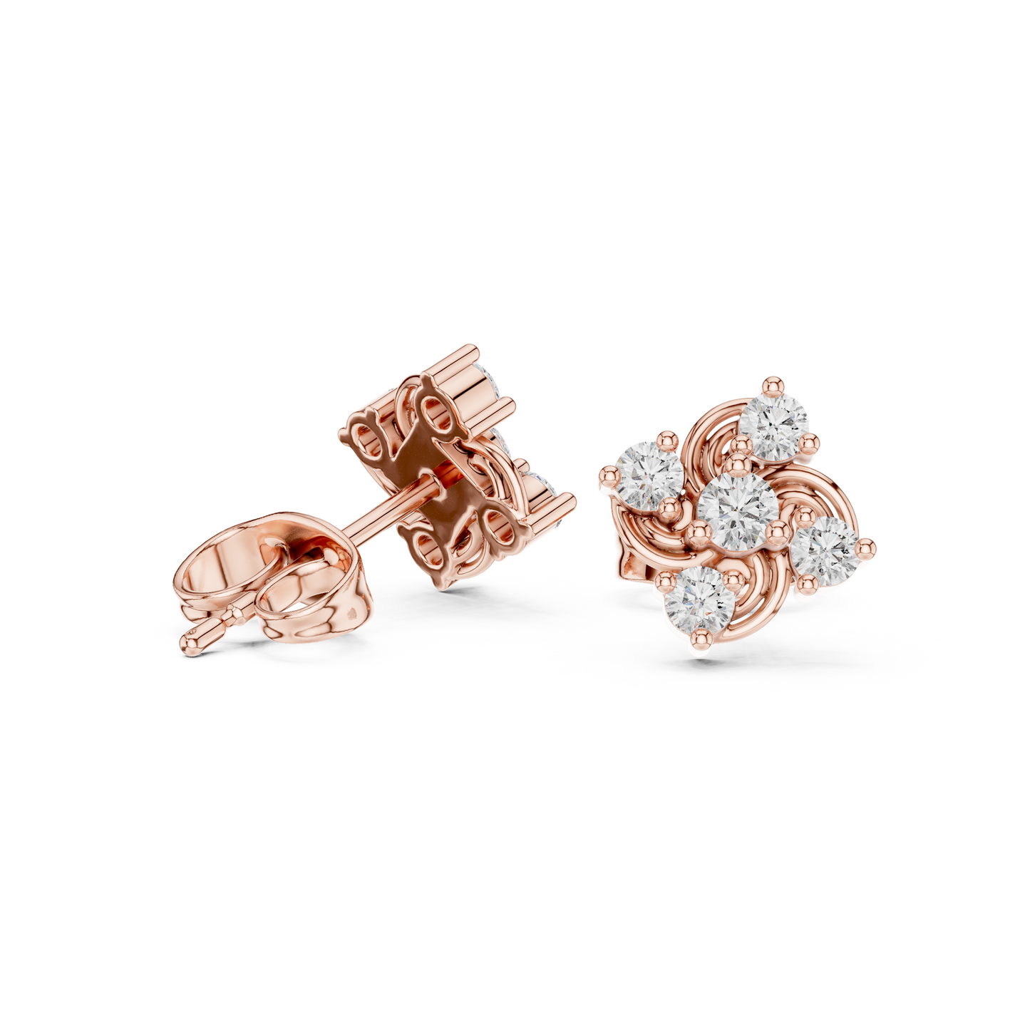 Diamond Seven-Stone Floral Petal Cluster Studs