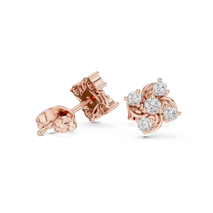 Diamond Seven-Stone Floral Petal Cluster Studs