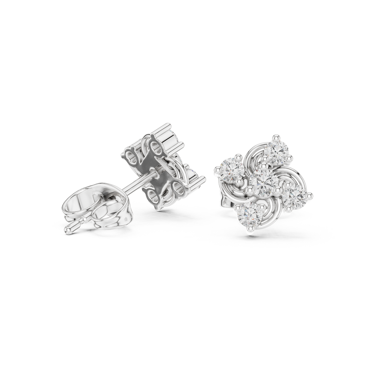 Diamond Seven-Stone Floral Petal Cluster Studs