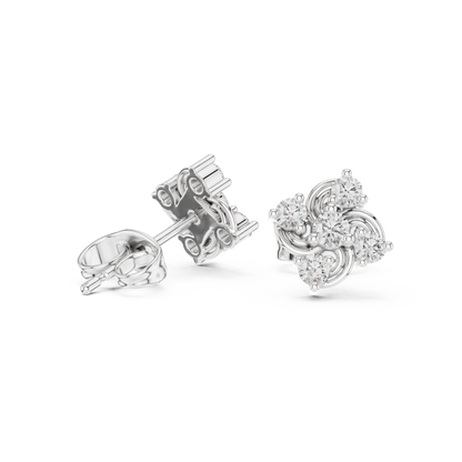 Diamond Seven-Stone Floral Petal Cluster Studs