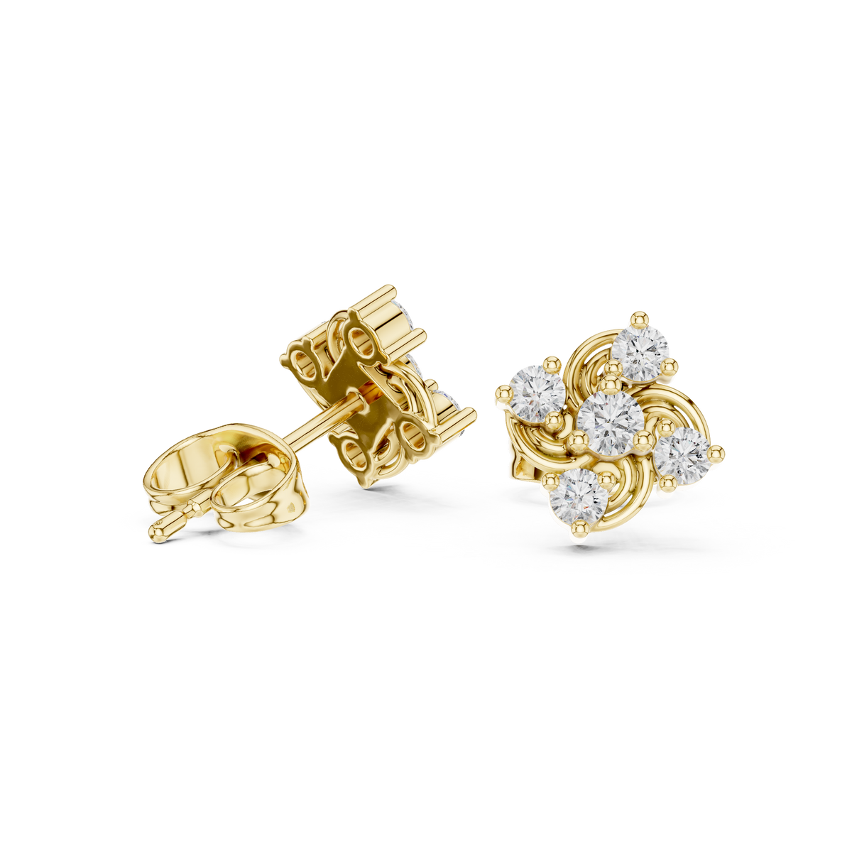 Diamond Seven-Stone Floral Petal Cluster Studs