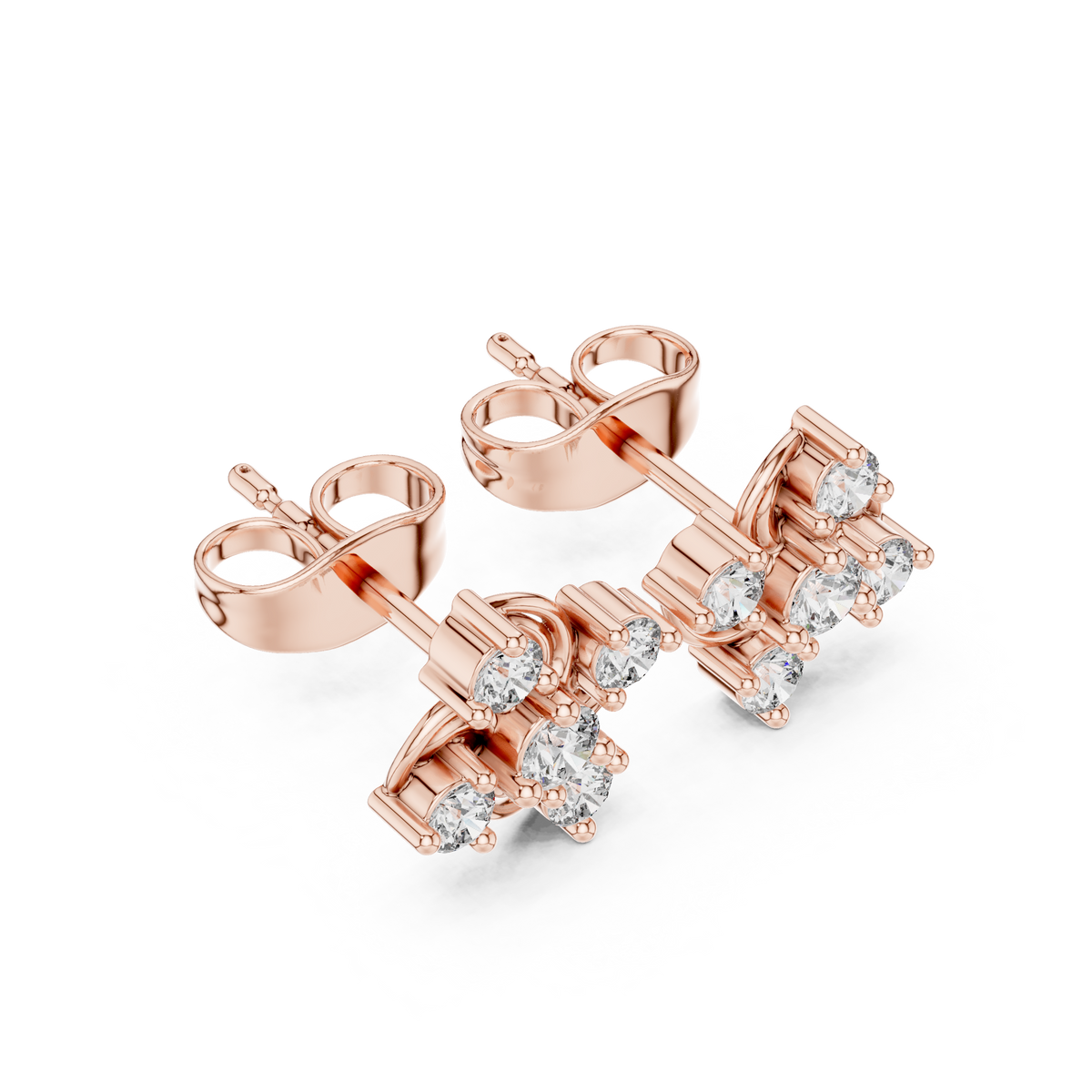 Diamond Seven-Stone Floral Petal Cluster Studs